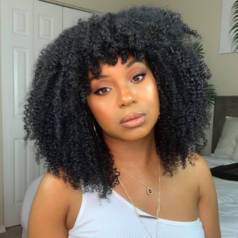 Afro Kinky Curly Glueless Wig With Bangs