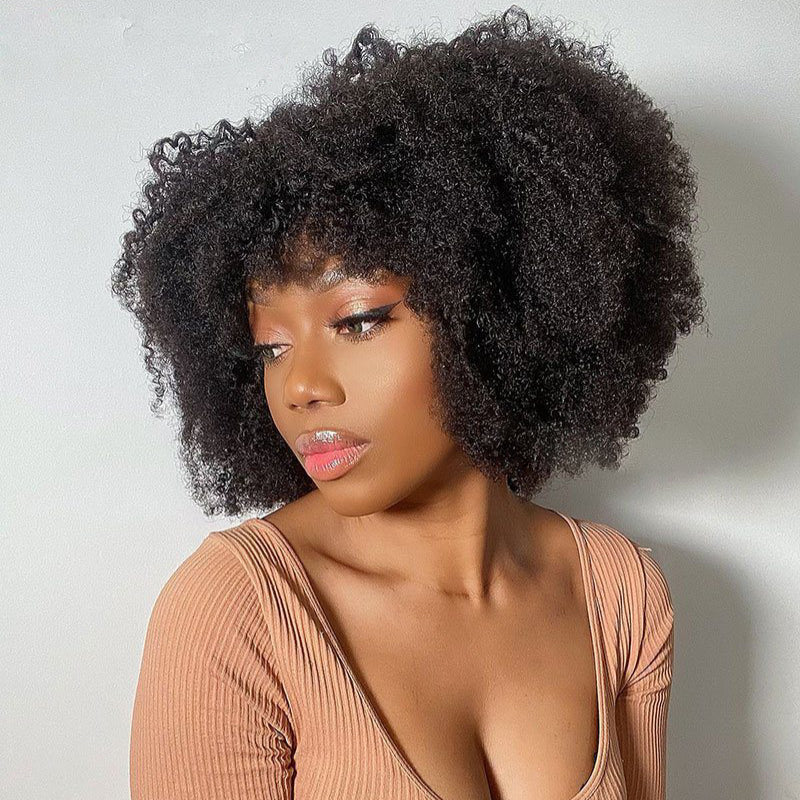 Afro Kinky Curly Glueless Wig With Bangs