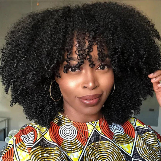 Afro Kinky Curly Glueless Wig With Bangs